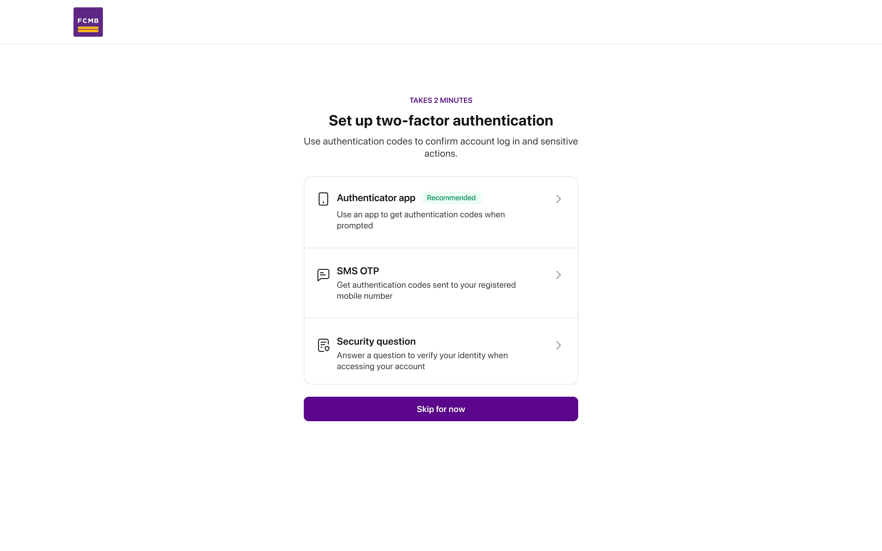 Two-factor authentication setup screen with an authenticator QR code.